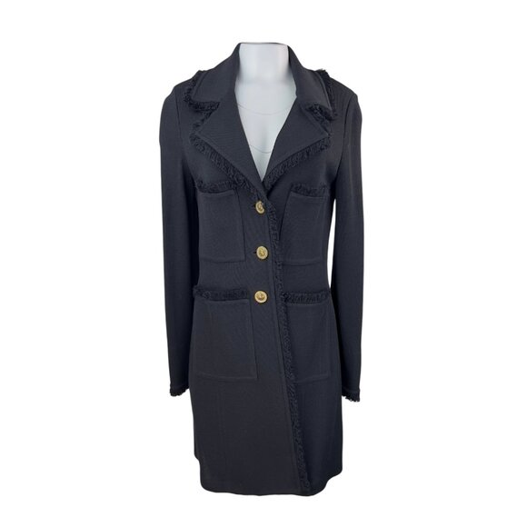 St John Black Tweed Jacket with Extra Long Sleeves - Picture 1 of 2
